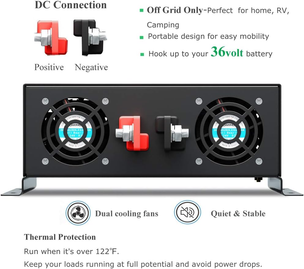 3000 Watt Continuous 6000 Watt Peak 36v Pure Sine Wave Power Inverter with 2 AC Outlets H420