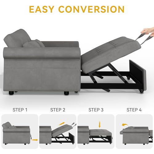 Blue Gray 55'' Convertible Sleeper Sofa with Pullout Bed and 2 Pillows G558