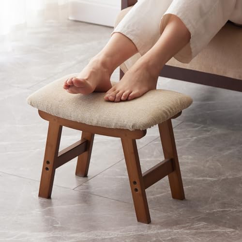 Small Bamboo Foot Stool with Black Legs and Beige Surface C729