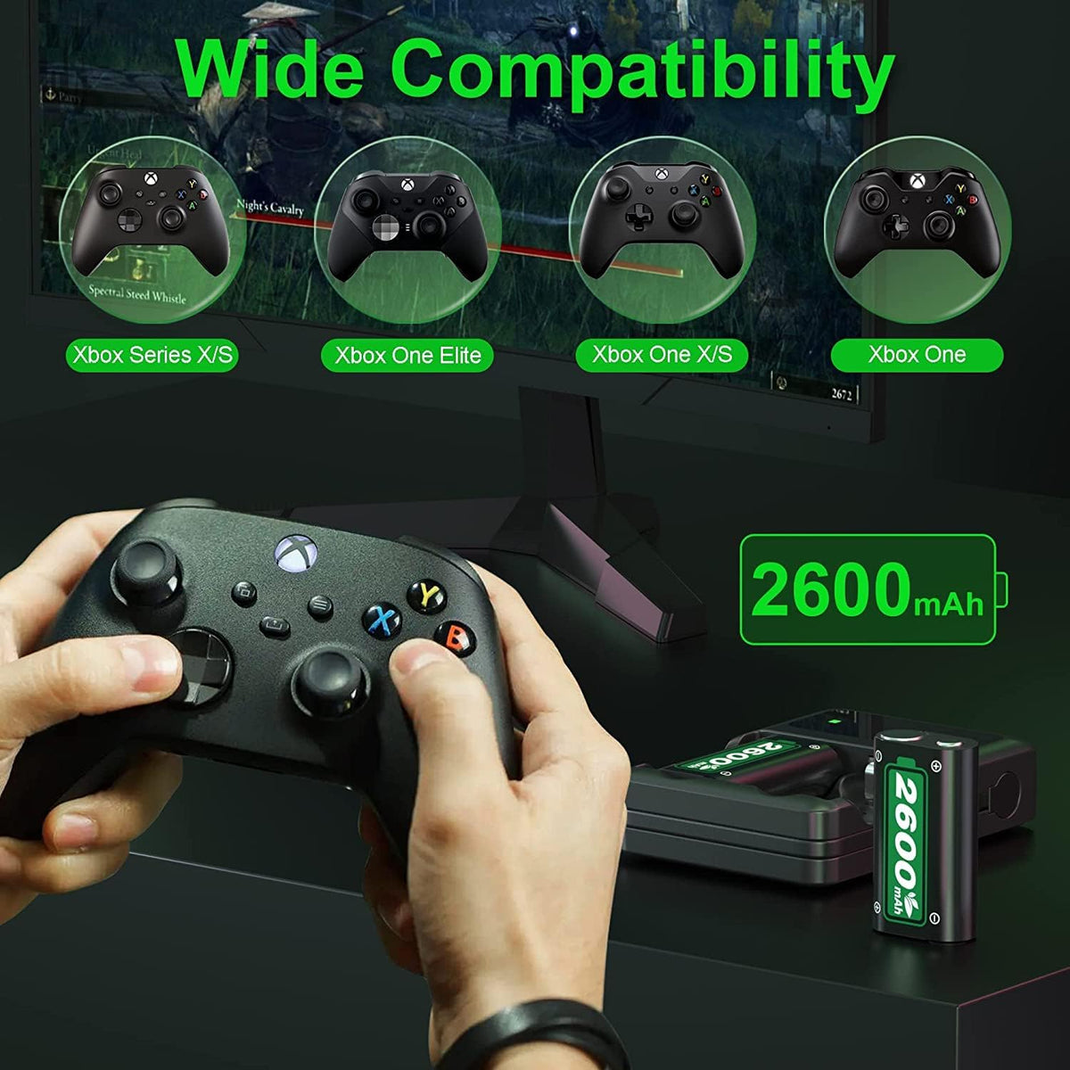 2x2600mAh Controller Battery Pack with Charger Station for Xbox E8948