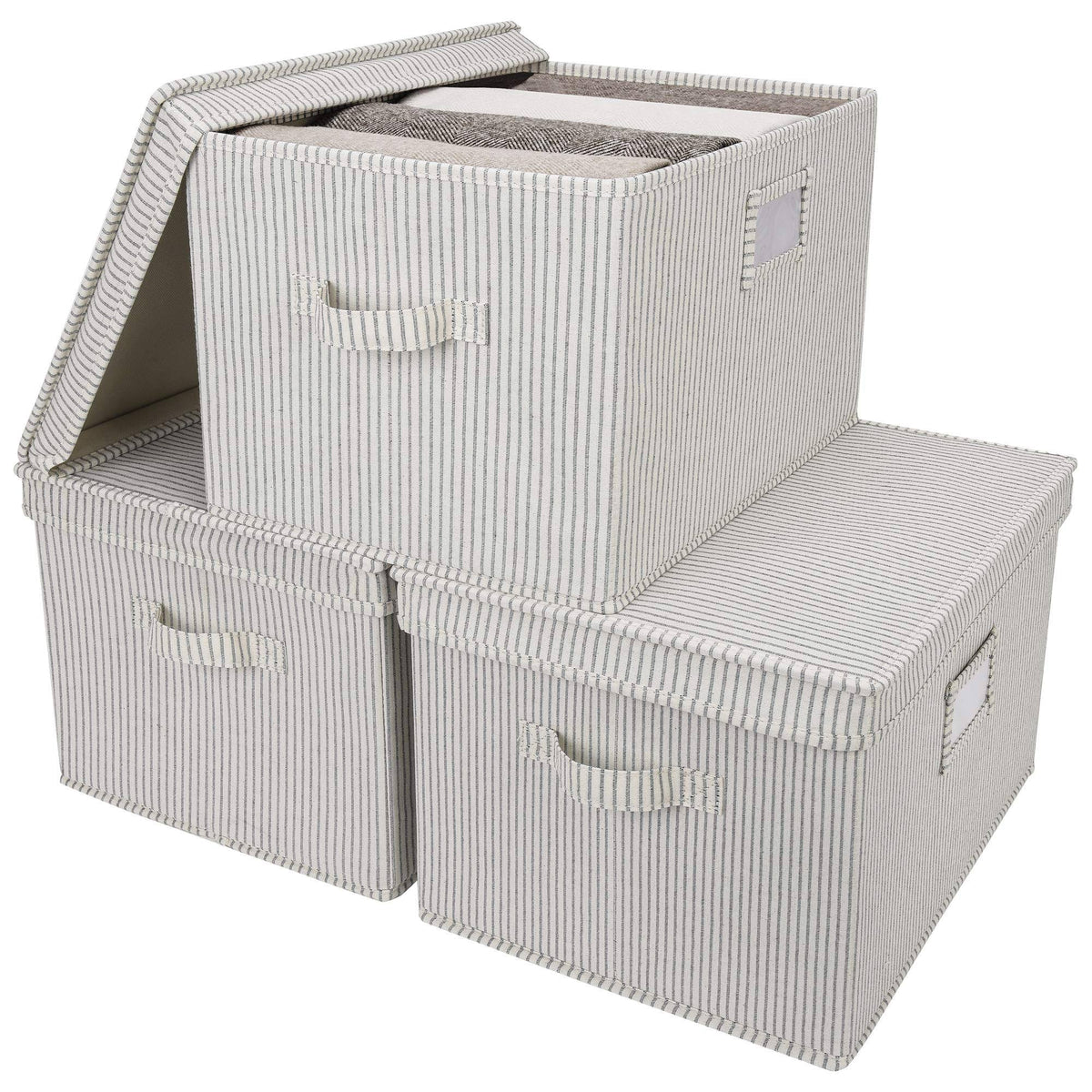 Canvas Storage Bins with Lids and Handles, 3-Pack O443