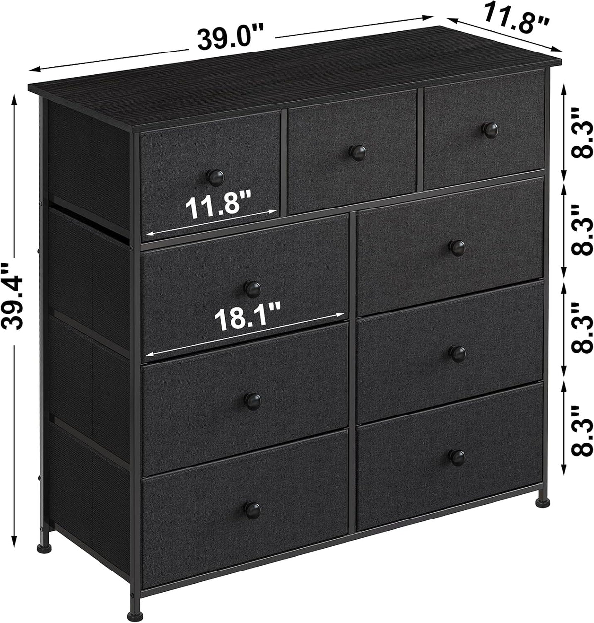 Black Grey 9 Drawer Dresser M124