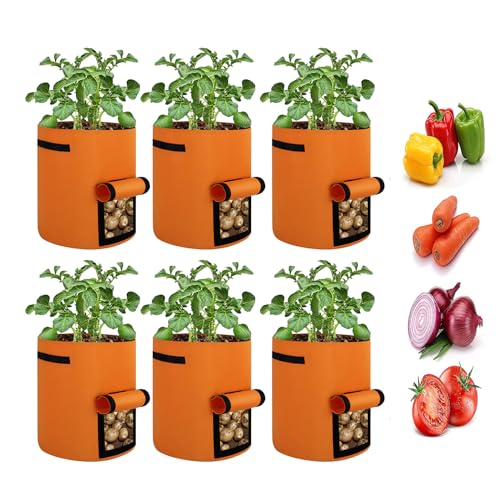 6-Pack 10 Gallon Nonwoven Fabric Grow Bags with Flap and Handles A487