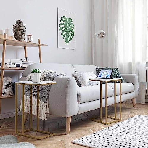 White Marble C Shaped Side Table Set of 2 X814