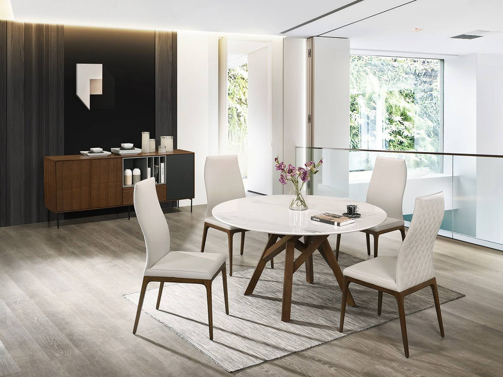 Light Gray Leather Dining Chair with Walnut Wood Legs J720
