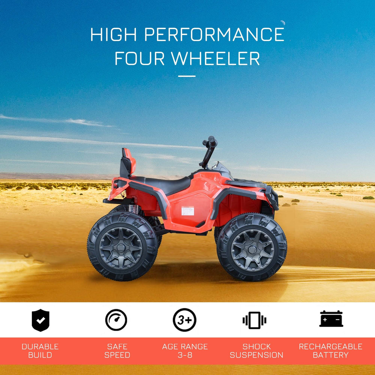 Red Kids Ride-On ATV Car with Working Headlights H9826