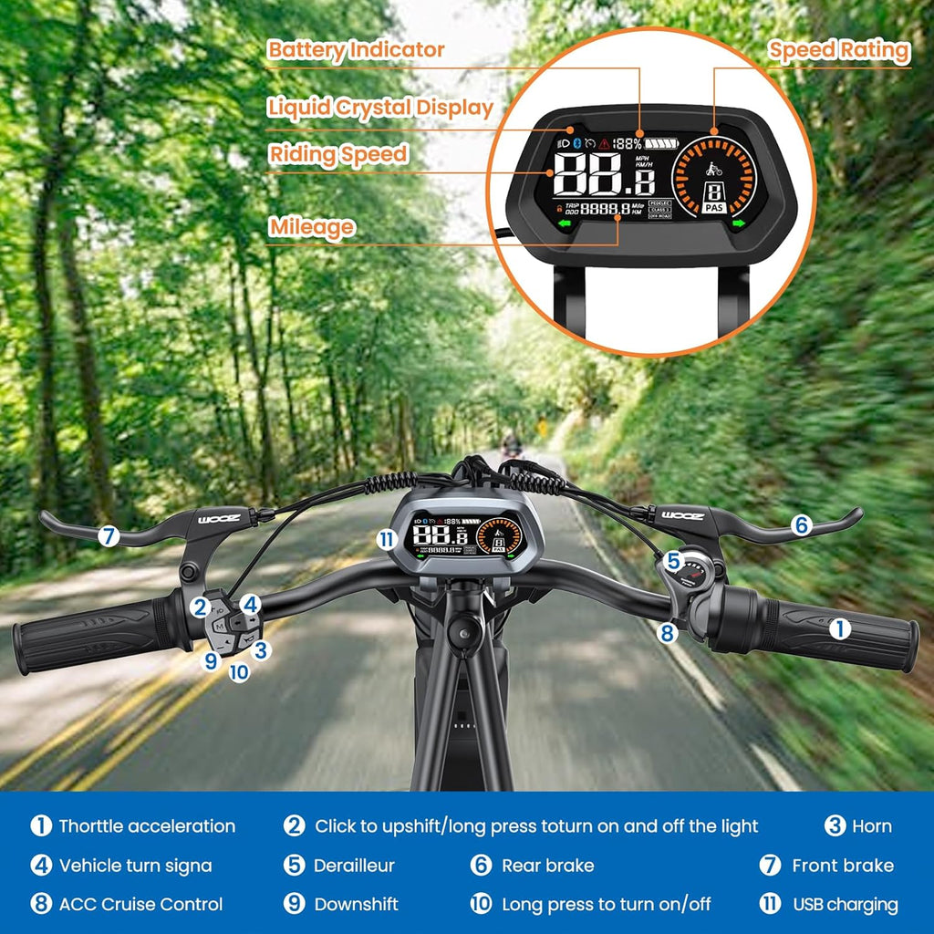 20'' Fat Tire Electric Bike with 1500W Peak Motor and 48V15.6Ah Removable Battery T5502