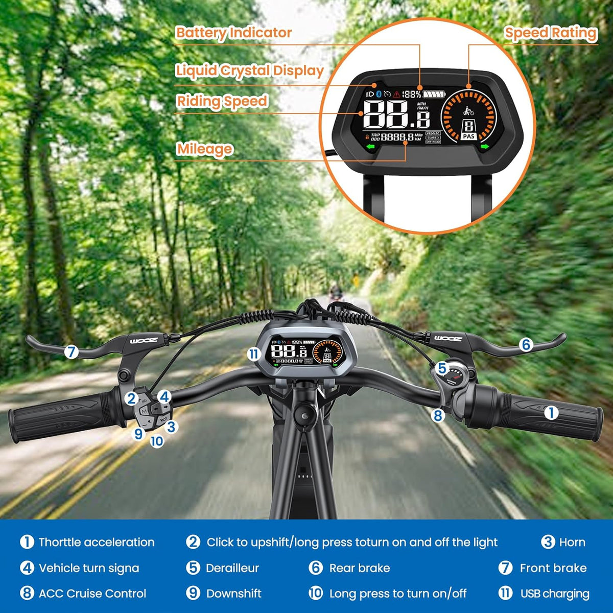 20'' Fat Tire Electric Bike with 1500W Peak Motor and 48V15.6Ah Removable Battery T5502