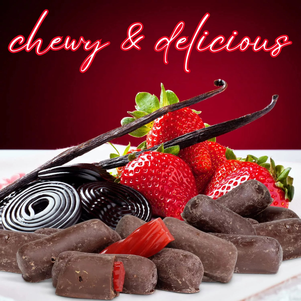 2 Lbs Bag Dark Chocolate Coated Strawberry Licorice Bits R2173