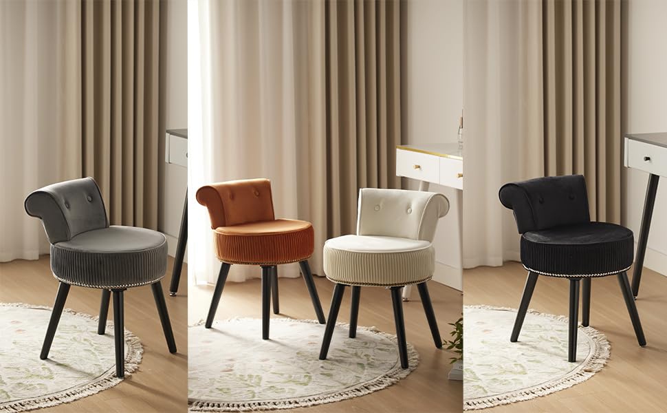 Grey Velvet Vanity Stool Chair with Back C74709