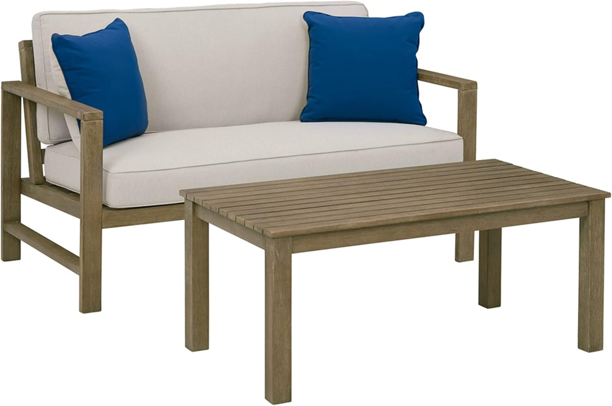 Beige Eucalyptus Patio Loveseat with Table Y7668