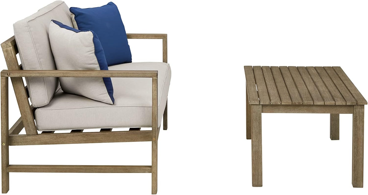 Beige Eucalyptus Patio Loveseat with Table Y7668