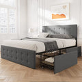 Grey Queen Size Upholstered Platform Bed Frame with 4 Storage Drawers S576616