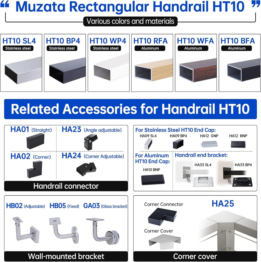 Handrail Connector 400mm Internal Spline POM Rectangular Stainless Steel Aluminum Black U822