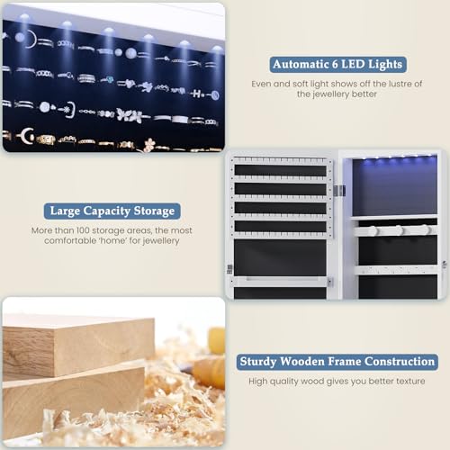 White 47.2-Inch Lockable Mirror Jewelry Cabinet J3575