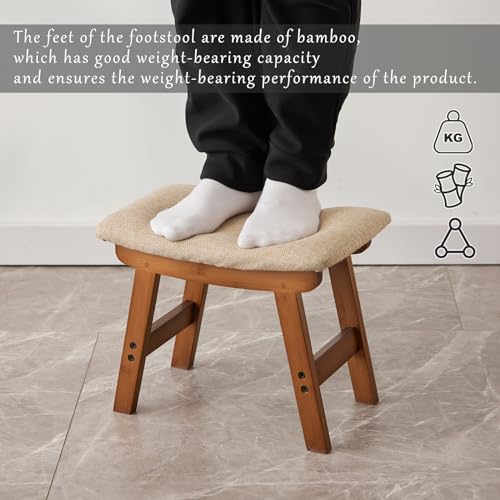 Small Bamboo Foot Stool with Black Legs and Beige Surface C729