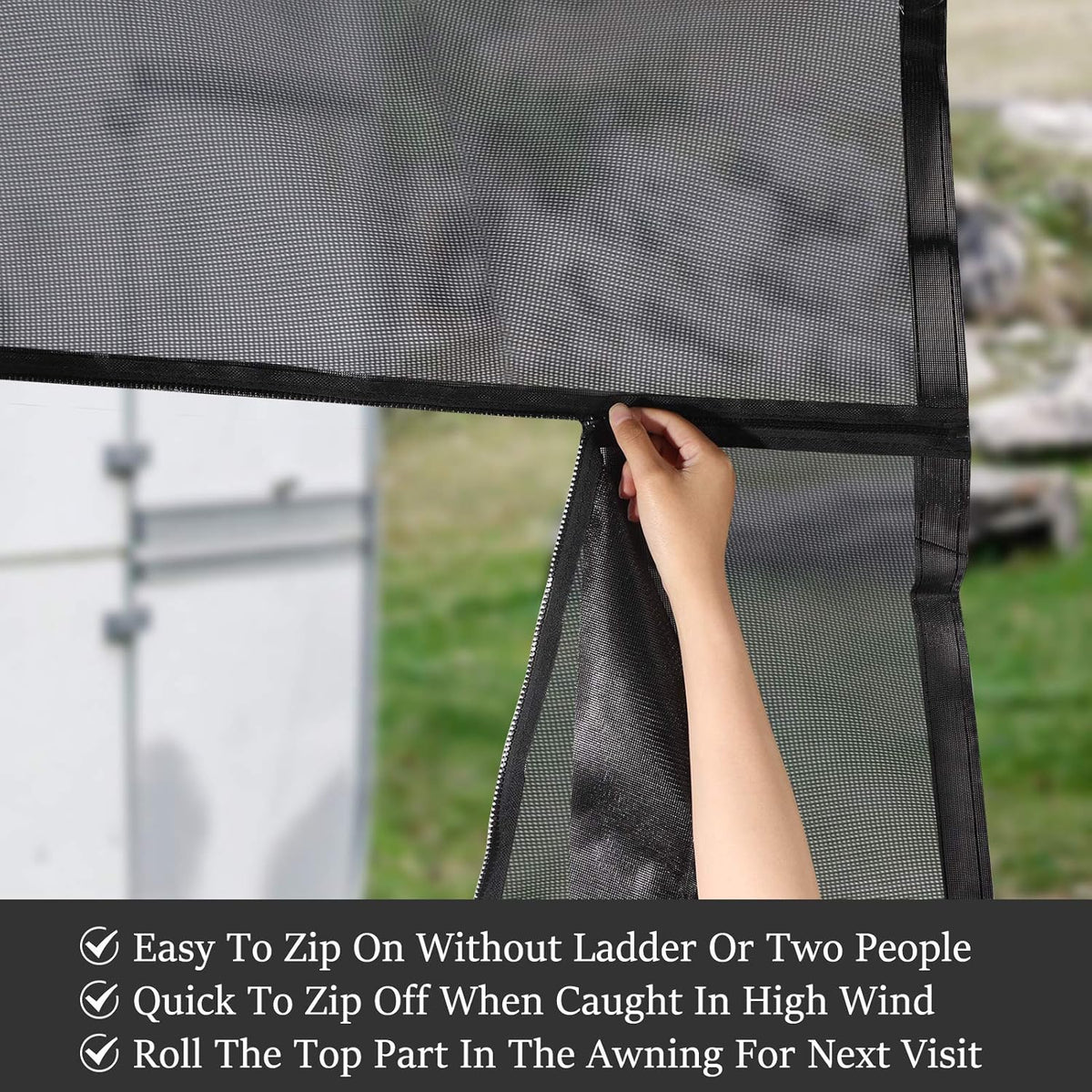Black Mesh RV Awning Shade Screen with Zipper 10' x 9' V452