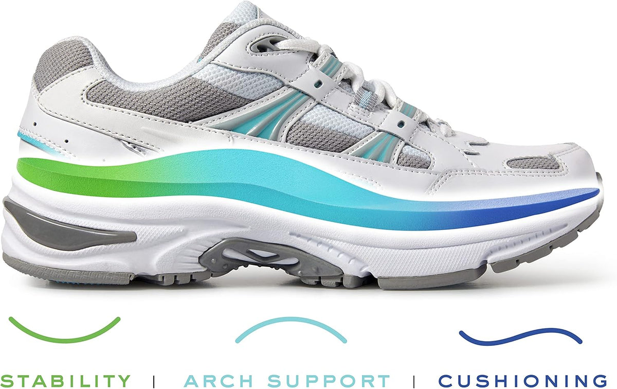 White and Blue Leather Walking Shoes 11 Wide F57996
