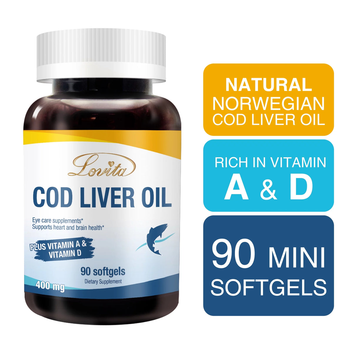Cod Liver Oil 400 mg Omega 3 with Vitamin A & Vitamin D3 90 Softgels (Pack of 3) T356759