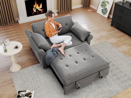 Blue Gray 55'' Convertible Sleeper Sofa with Pullout Bed and 2 Pillows G558