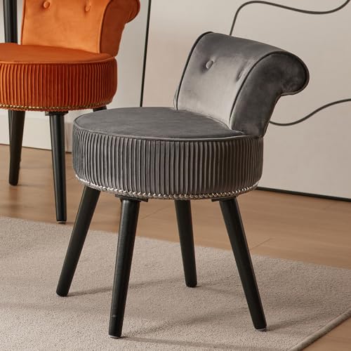 Grey Velvet Vanity Stool Chair with Back C74709