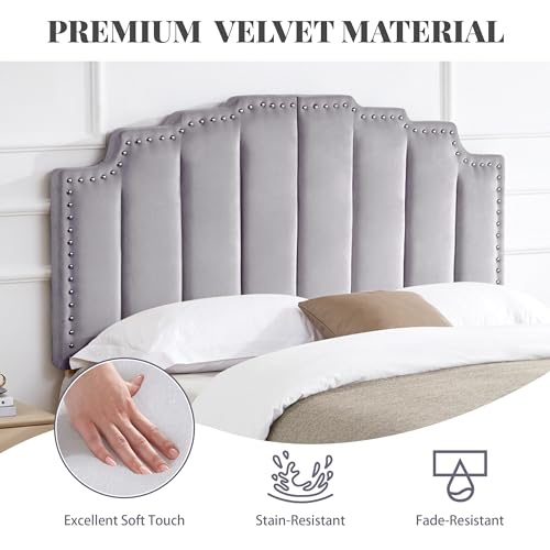 Grey Velvet Upholstered Tufted Headboard for King Size Bed F562
