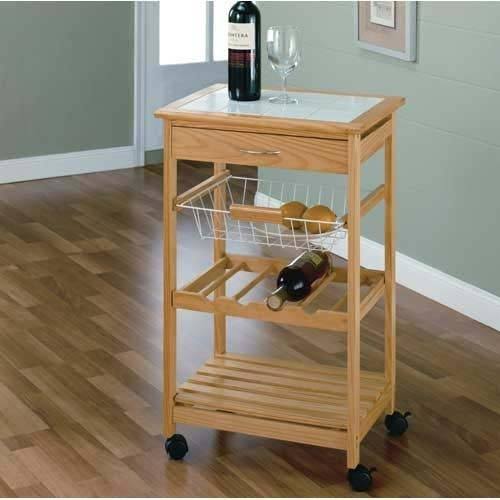 Natural Pinewood Mobile Kitchen Cart H19821