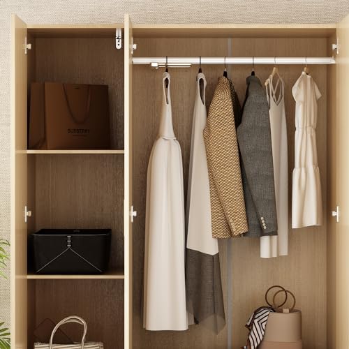 82.7" H Armoire Wardrobe Closet with 8 Doors and 2 Drawers, Light Brown Wood Grain Y484046