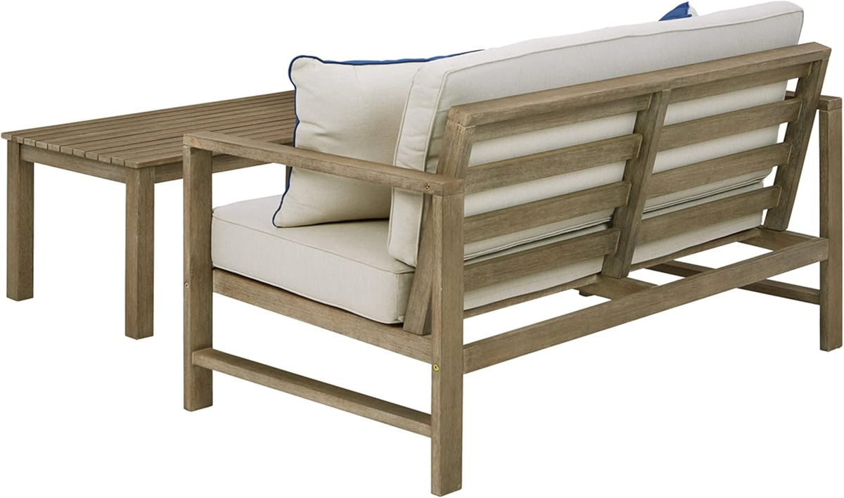Beige Eucalyptus Patio Loveseat with Table Y7668
