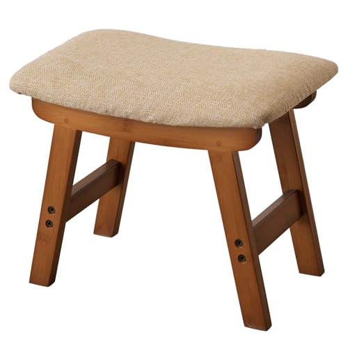 Small Bamboo Foot Stool with Black Legs and Beige Surface C729