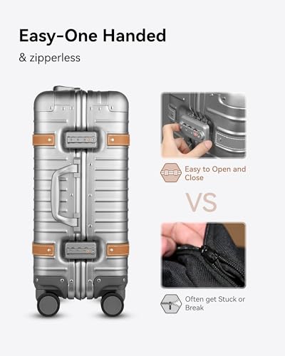 Silver 20 Inch All Aluminum Carry On Luggage with Wheels Z104935