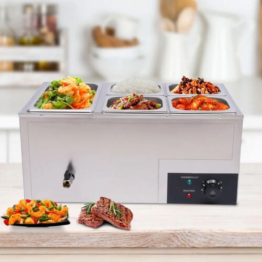600W Stainless Steel Electric Food Warmer with 5 Pans S6063