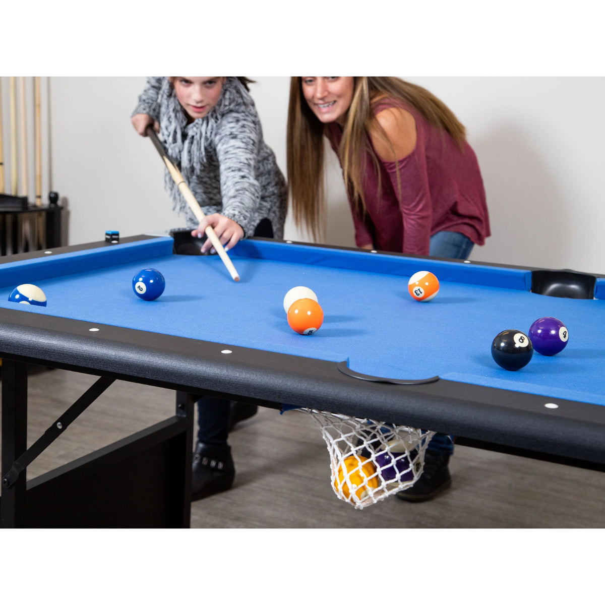 Portable Folding 6 ft. Pool Table, Blue Felt C786