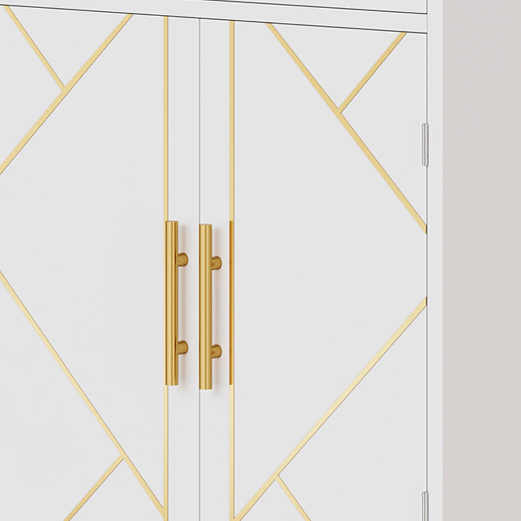 White 4 Door Freestanding Kitchen Pantry Storage Cabinet with Drawer and Adjustable Shelf V972438