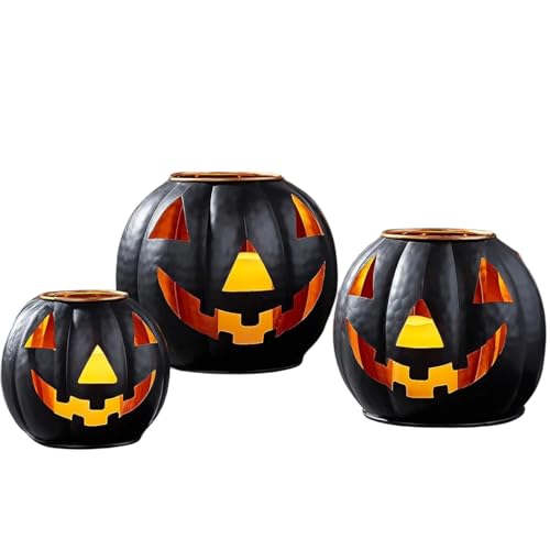 Metal Jack O Lanterns Pumpkin Set of 3 with LED Candles I491
