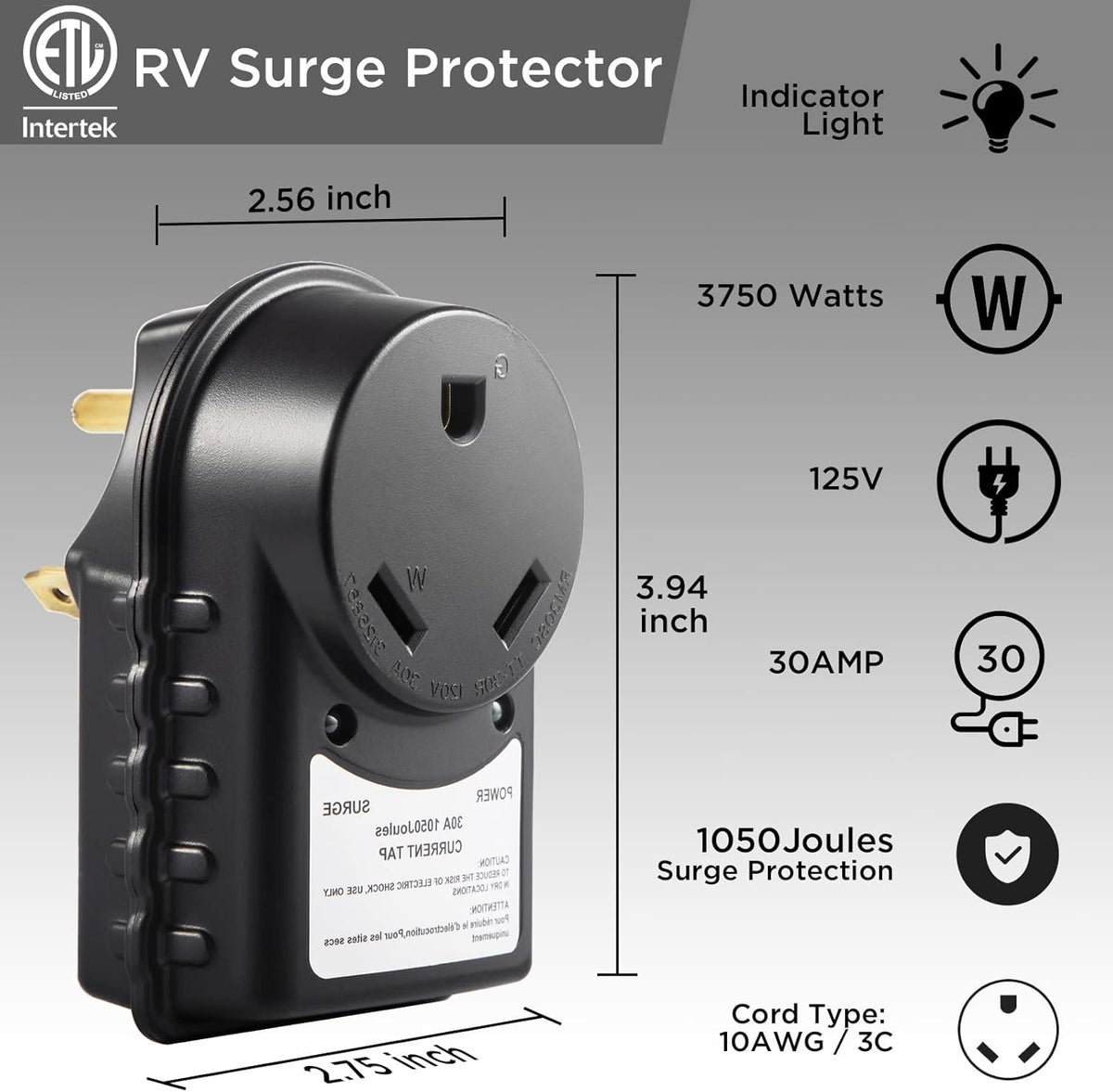 30 Amp Surge Protector Power Adapter with LED Light Indicator, Pack of 2 P277
