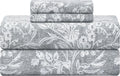 Cooling Queen Sheet Set 4-Piece 100% Cotton Sateen 300TC Grey Floral 16" Deep Pocket B696