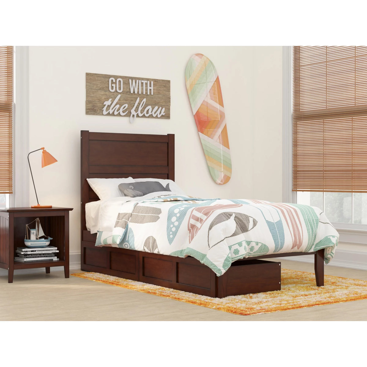 Solid Wood Twin Bed with 2 Storage Drawers P8210
