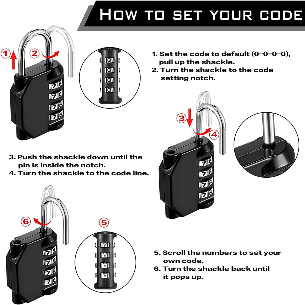 Combination Padlock 4 Digit Waterproof (Black, 24 Pieces) U18510