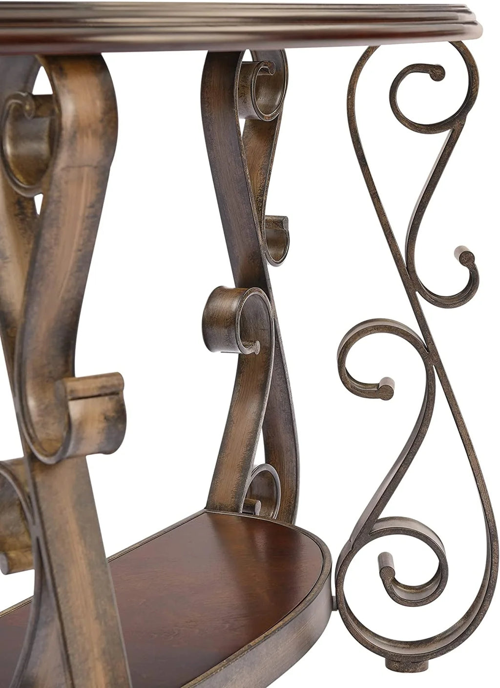 Half Sofa Table with Beveled Glass Top and Scrollwork Metal Legs E139