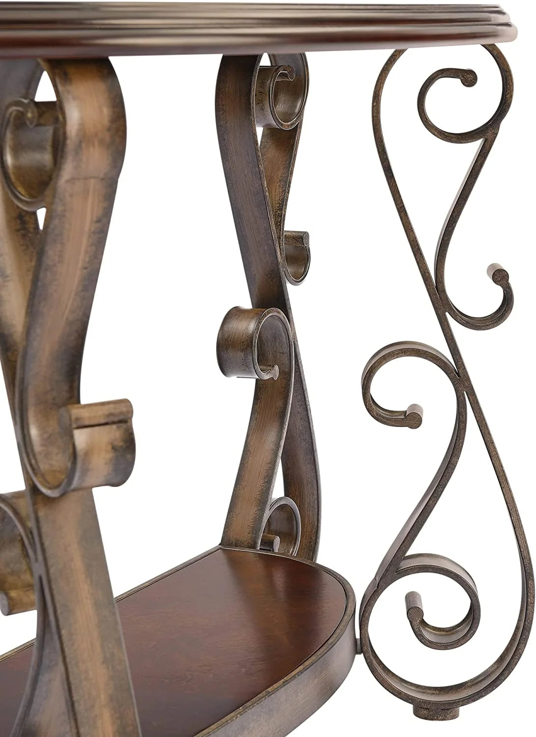 Half Sofa Table with Beveled Glass Top and Scrollwork Metal Legs E139