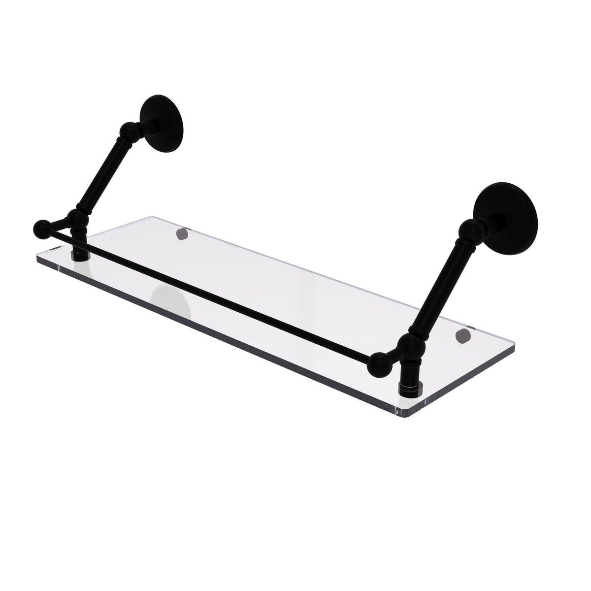 Matte Black Floating Glass Shelf with Gallery Rail - 24 inch N6055