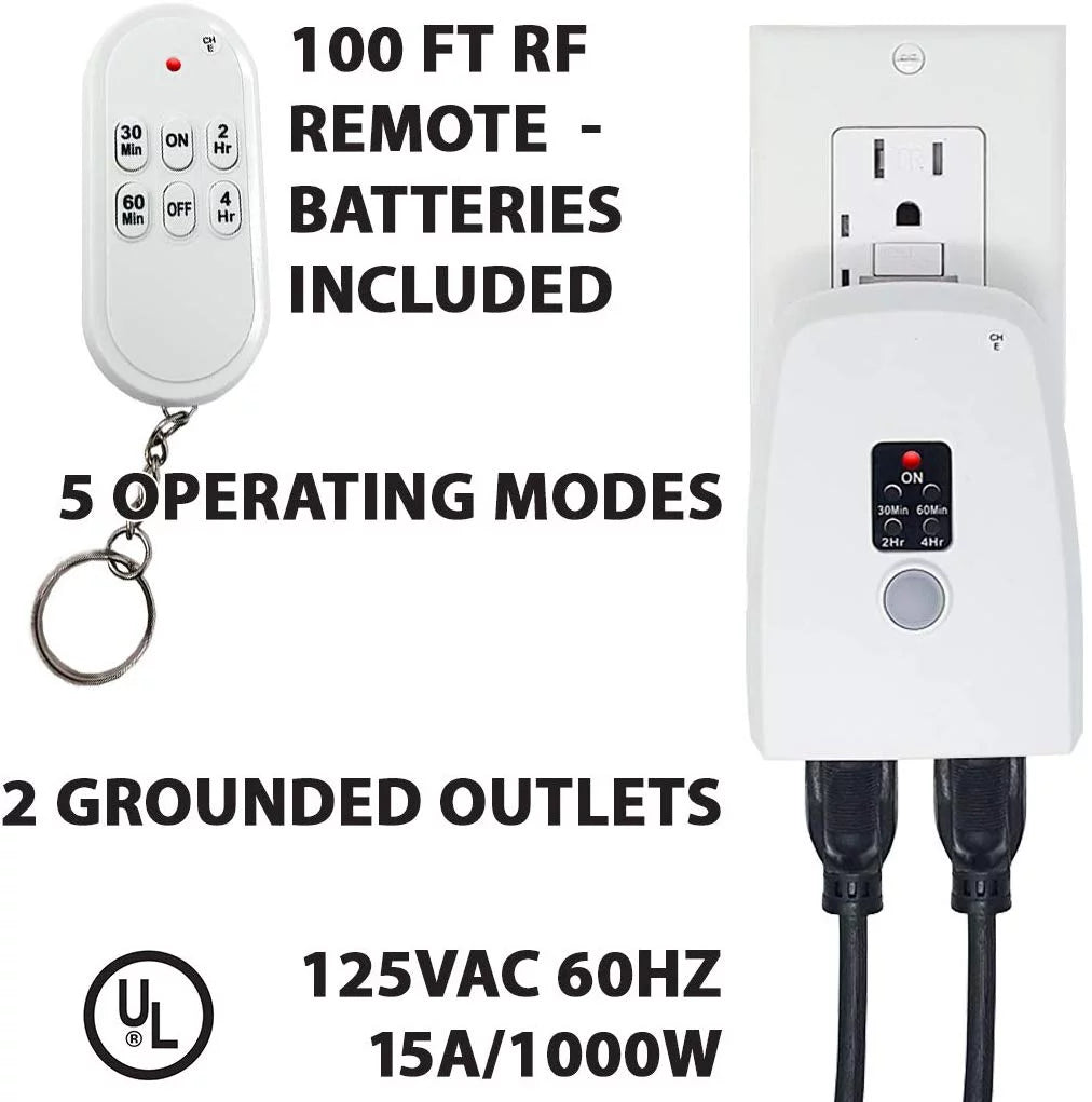 Remote Control Outlet with Countdown Timer, 1000 Watt 15A Heavy Duty V8003
