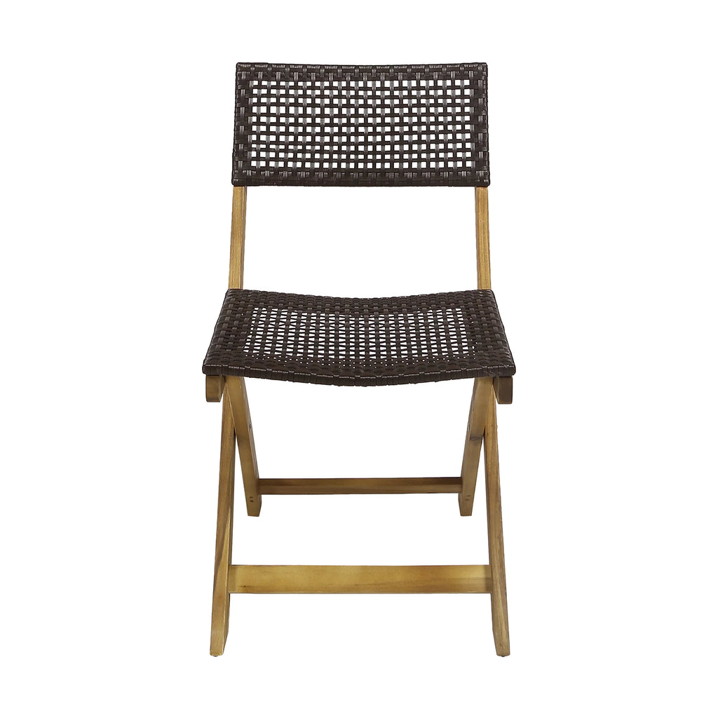 Acacia Wood Foldable Bistro Chairs with Wicker Seating Set of 2 F317207