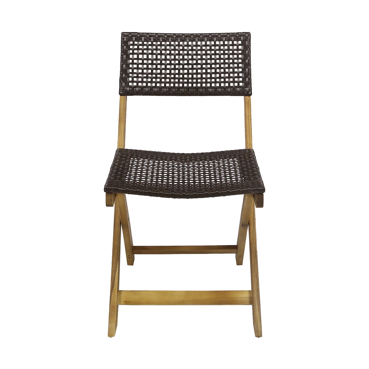 Acacia Wood Foldable Bistro Chairs with Wicker Seating Set of 2 F317207