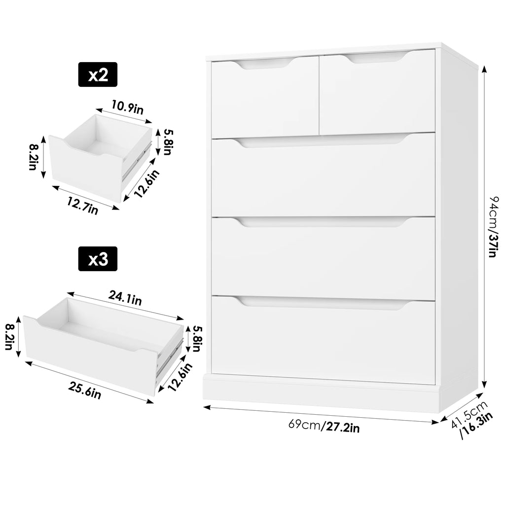 White 5 Drawer Wood Dresser A721441