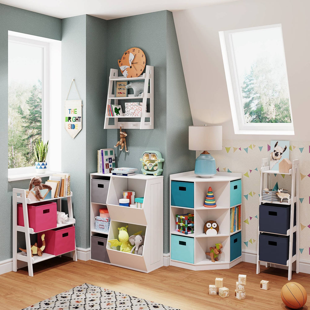 5pc Kids Corner Cabinet Set with 4 Bins White Turquoise Aqua R212