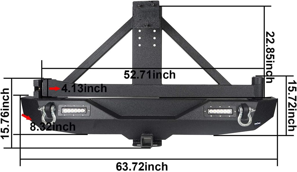 Front Bumper & Rear Bumper Combo with Spare Tire Carrier & 120W LED Light Bar N3527