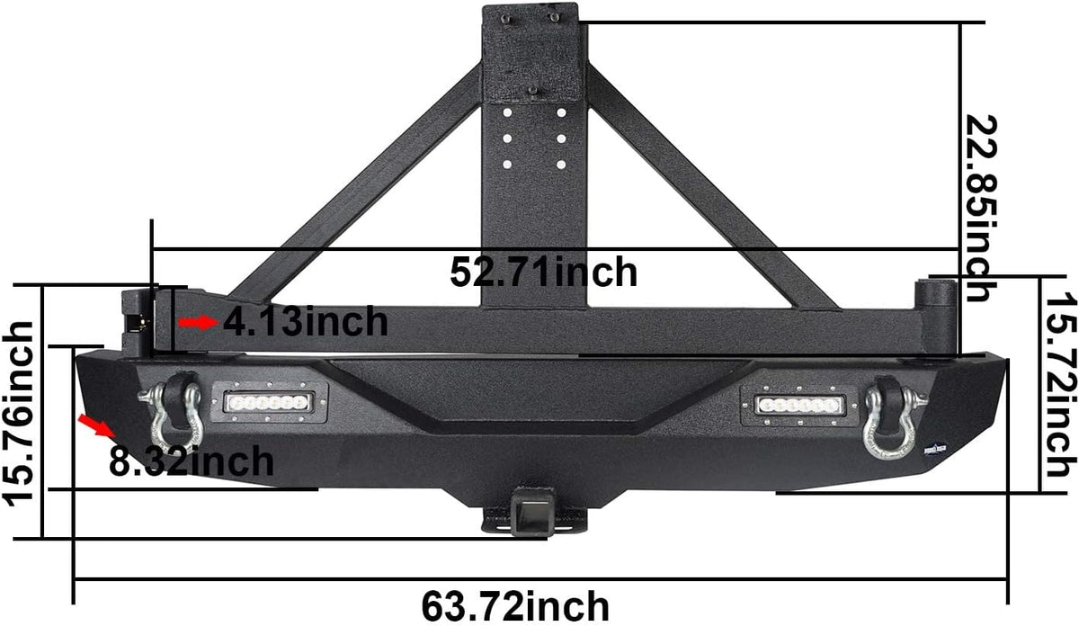 Front Bumper & Rear Bumper Combo with Spare Tire Carrier & 120W LED Light Bar N3527