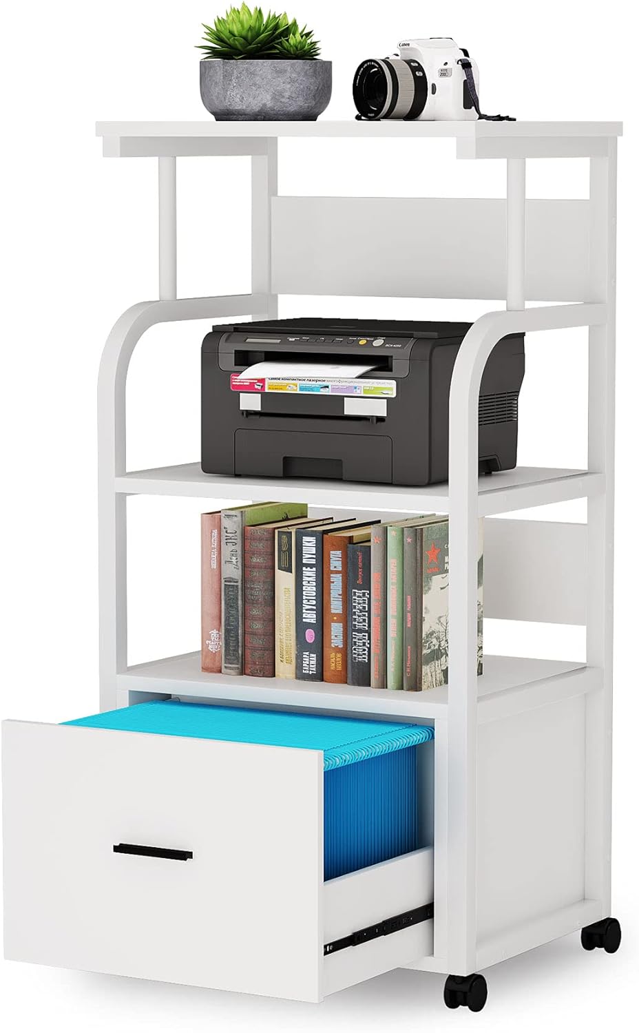 Black 3 Tier Mobile File Cabinet with Printer Shelf and Legal Size Drawer J7280